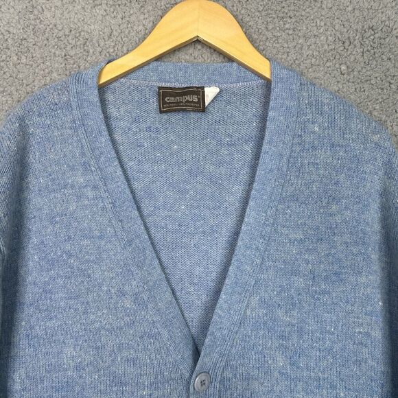 Vintage Campus Wool Blend Cardigan Sweater Men’s XL Tall Blue USA Made - Picture 2 of 9